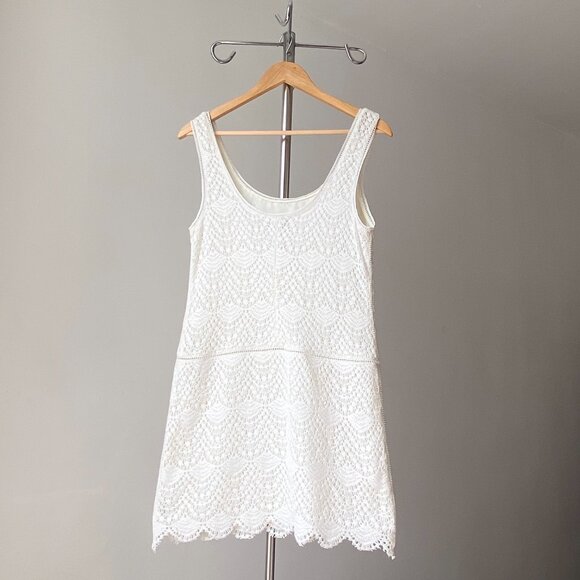 ☀️ White Crochet Lace Mini Tank Dress – Relaxed Fit Juicy Couture Size 4 - Picture 2 of 7